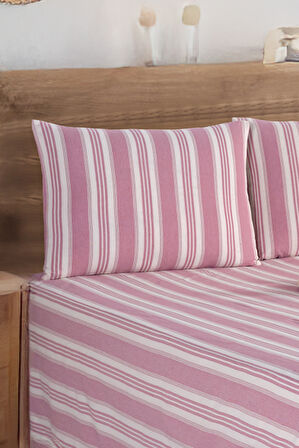 Sport Çizgili Çarşaf + Yastık Kılıfı  Seti Çift Kişilik Soft Line Bordo