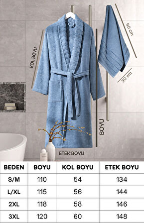 Bornoz - Havlu Seti Carla İndigo Mavi L/XL+50x90cm