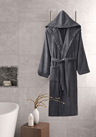 Kapüşonlu Bornoz Doğa Antrasit L/XL