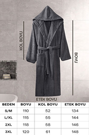 Kapüşonlu Bornoz Doğa Antrasit 3XL