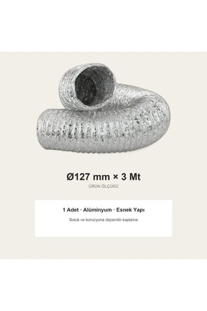 Alüminyum Esnek Havalandırma Borusu 127 mm x 3 Mt