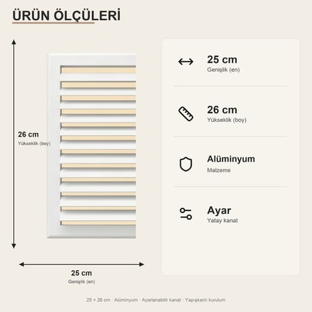Upstyle Vento Alüminyum Banyo ve WC Havalandırma Menfezi Beyaz 25x26 cm