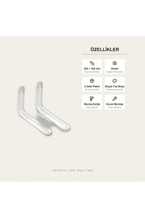 Raf Ayağı Demir 230x165 mm Beyaz 2 Adet