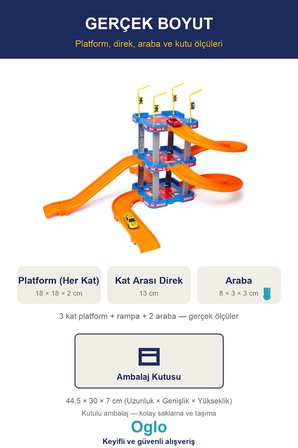 Oglo 3 Katlı Otopark Garaj Oyun Seti 42 Parça 2 Araba Rampalı