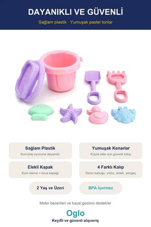 Unicorn Figürlü Kova Kürek Seti — 7 Parça Plaj Kum Oyuncağı, Kalıplı Deniz Kumu Seti 3+ Yaş
