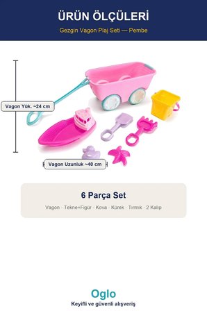 Gezgin Vagon Plaj Seti — Çekilebilir Kum Oyuncağı, Tekne+Kova+Kürek 6 Parça Set 3+ Yaş