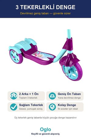 Çocuk Scooter 3 Tekerlekli Frenli Sepetli — Dengeli İlk Scooter, Ayarlanabilir Gidon 3+ Yaş