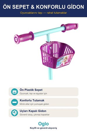 Çocuk Scooter 3 Tekerlekli Frenli Sepetli — Dengeli İlk Scooter, Ayarlanabilir Gidon 3+ Yaş