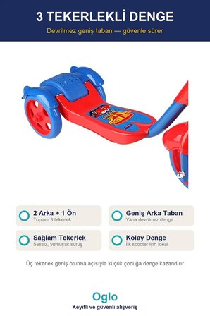 Çocuk Scooter 3 Tekerlekli Frenli Sepetli — Dengeli İlk Scooter, Ayarlanabilir Gidon 3+ Yaş