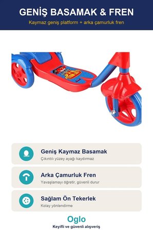 Çocuk Scooter 3 Tekerlekli Frenli Sepetli — Dengeli İlk Scooter, Ayarlanabilir Gidon 3+ Yaş