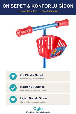 Çocuk Scooter 3 Tekerlekli Frenli Sepetli — Dengeli İlk Scooter, Ayarlanabilir Gidon 3+ Yaş