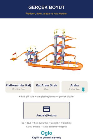 Oglo 6 Katlı Otopark Garaj Yarış Pisti Seti 81 Parça 2 Araba Çift Kule