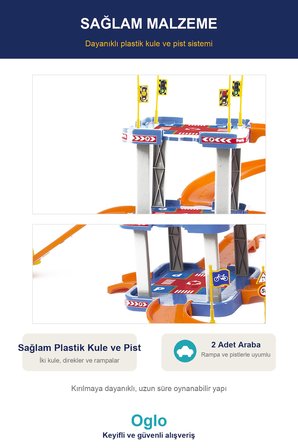 Oglo 6 Katlı Otopark Garaj Yarış Pisti Seti 81 Parça 2 Araba Çift Kule