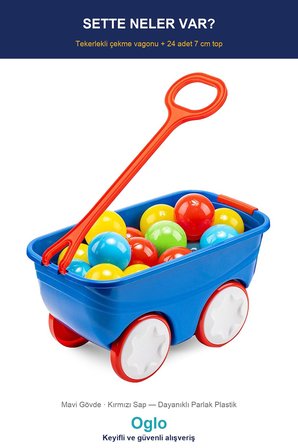 Oglo Gezgin Vagon Oyun Seti 24 Adet 7 cm Renkli Top Mavi