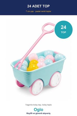 Oglo Gezgin Vagon Oyun Seti 24 Adet 7 cm Renkli Top Turkuaz