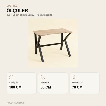 Upstyle Torvex Oyuncu Masası Çam Siyah 100x60 cm Metal Ayaklı Bilgisayar Masası