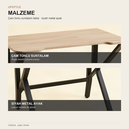 Upstyle Torvex Oyuncu Masası Çam Siyah 100x60 cm Metal Ayaklı Bilgisayar Masası