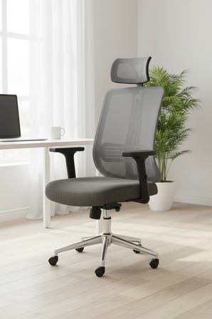 Upstyle Poyraz Başlıklı Fileli Ergonomik Çalışma Koltuğu – Gri Krom Koltuk 66×125×65 cm
