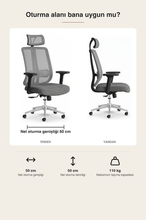 Upstyle Poyraz Başlıklı Fileli Ergonomik Çalışma Koltuğu – Gri Krom Koltuk 66×125×65 cm
