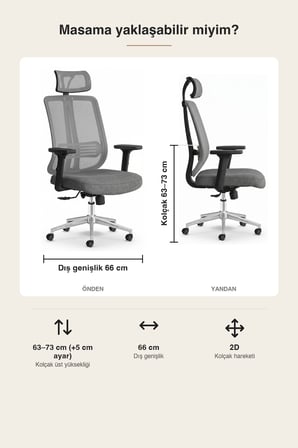 Upstyle Poyraz Başlıklı Fileli Ergonomik Çalışma Koltuğu – Gri Krom Koltuk 66×125×65 cm