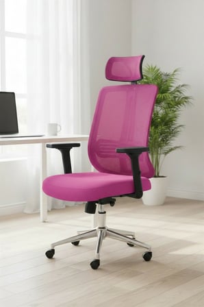 Upstyle Poyraz Başlıklı Fileli Ergonomik Çalışma Koltuğu – Pembe Krom Koltuk 66×125×65 cm