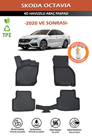 Havuzlu 4d Siyah Paspas Takımı,Skoda-Octavıa 2020 Ve Sonrası 4d Havuzlu Paspas+Araç Kokusu Hediye