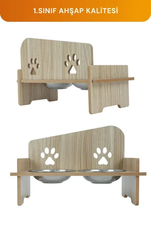 Ahşap Kedi Köpek Mama Su Kabı Standı, Metal Suluk, Kedi Köpek Halısı
