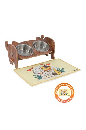 Ahşap Kediler İçin Ayarlanabilir Mama Ve Su Kabı Paspas Hediyeli
