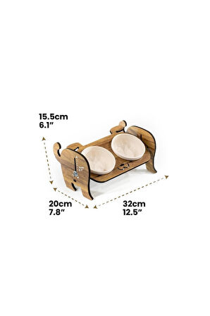 Ahşap Köpek Mama Seramik Su Kabı Standı,Köpekli Mama Kabı, Hediye Kedi- Köpek Halısı