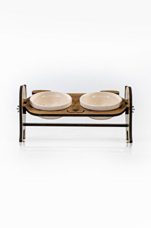 Ahşap Köpek Mama Seramik Su Kabı Standı,Köpekli Mama Kabı, Hediye Kedi- Köpek Halısı