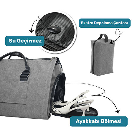 2’si 1 Arada Omuz Seyahat Çantası ve Elbise Çantası Katlanabilir, Ayakkabı Çantası, Çok Amaçlı Çanta