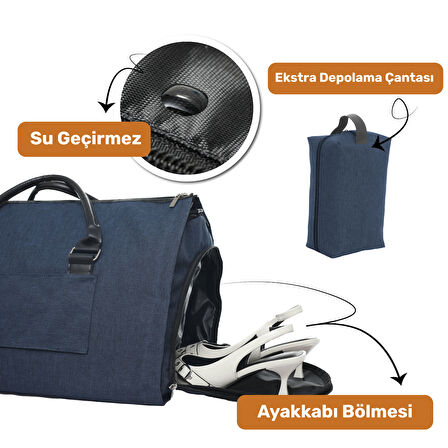 2’si 1 Arada Omuz Seyahat Çantası ve Elbise Çantası Katlanabilir, Ayakkabı Çantası, Çok Amaçlı Çanta