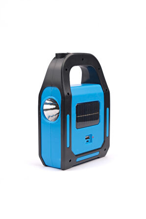 HB-9707A-1 3 Kademeli USB Çıkışlı Şarjlı Mavi Solar Lamba