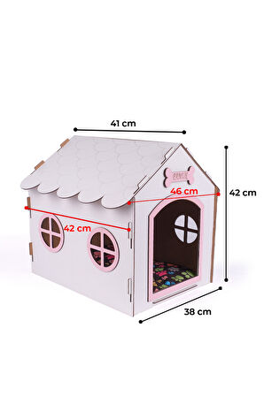 Ahşap Dekoratif Köpek Evi-Kulübesi, Küçük Irk Köpekler İçin Kulübe, Köpek Kulübesi Beyaz-Pembe