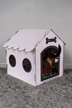 Ahşap Dekoratif Köpek Evi-Kulübesi, Küçük Irk Köpekler İçin Kulübe, Köpek Kulübesi Beyaz-Siyah