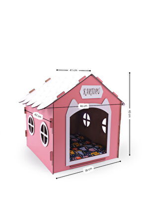 Ahşap Özel İsim Baskılı Dekoratif Kedi Evi-Kulübesi, Kediler İçin Kulübe, Kedi Kulübesi Pembe 