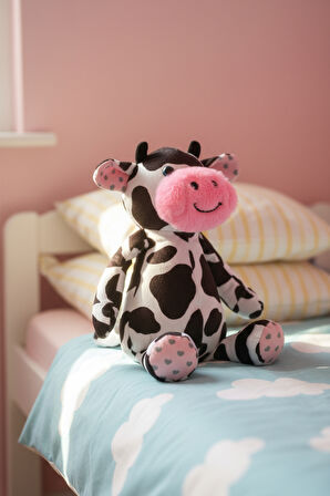 Peluş İnek Sevimli Yumuşak Uyku ve Oyun Arkadaşı Yastık Hediyelik Dekoratif Oyuncak 