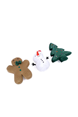 3’lü Peluş Set – Kardan Adam, Kurabiye Adam ve Çam Ağacı Hediyelik Dekoratif Oyuncak