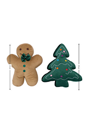 2’li Peluş Set – Kurabiye Adam ve Çam Ağacı Hediyelik Dekoratif Oyuncak Yastık