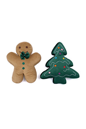 2’li Peluş Set – Kurabiye Adam ve Çam Ağacı Hediyelik Dekoratif Oyuncak Yastık