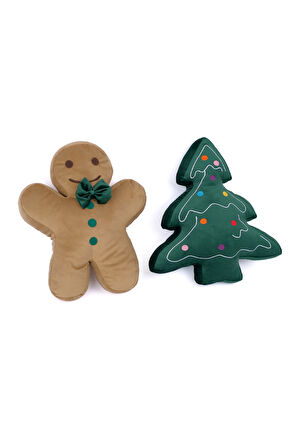 2’li Peluş Set – Kurabiye Adam ve Çam Ağacı Hediyelik Dekoratif Oyuncak Yastık