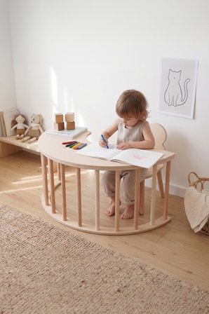 Pikler Ahşap Montessori Motor Gelişim Halkası, Krem Minderli Ve Sandalye Seti