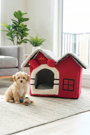Kedi ve Küçük Irk Köpekler İçin Minderli Lüx Peluş Ev