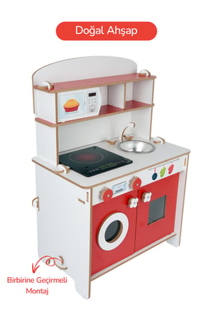 ROZİTOYS Ahşap Montessori Minimal Led Ocak Tasarımlı Çocuklar İçin Eğitici Mutfak 5977