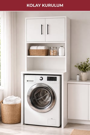 Ahşap Çok Amaçlı ,Saklama Alanlı, Çamaşır Makinesi Üstü Dolabı 6009