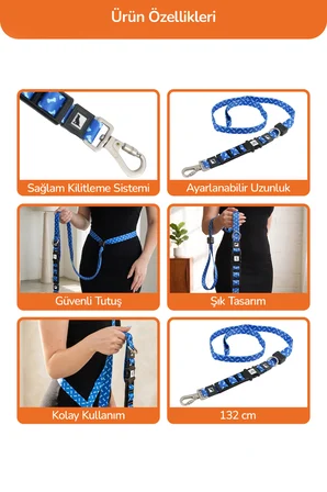 Köpekler İçin Dayanıklı Ve Güvenli, Desenli Eller Serbest Gezdirme Tasması ( 25mm )