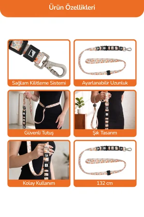 Köpekler İçin Dayanıklı Ve Güvenli, Desenli Eller Serbest Gezdirme Tasması ( 25mm )