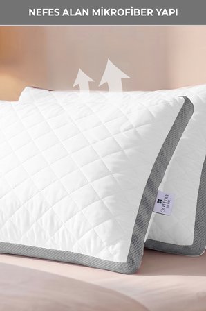 2'li Klimalı Yastık 50x70 cm – Terletmeyen, Hava Alan Mikrofiber Uyku Yastığı GRİ