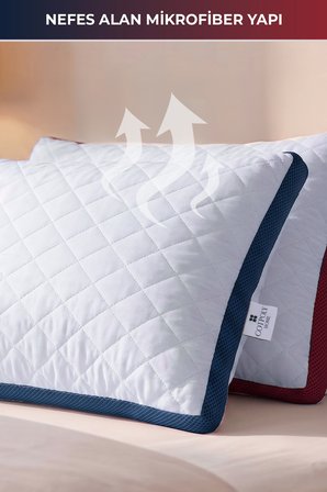 2'li Klimalı Yastık 50x70 cm – Terletmeyen, Hava Alan Mikrofiber Uyku Yastığı Bordo-Lacivert