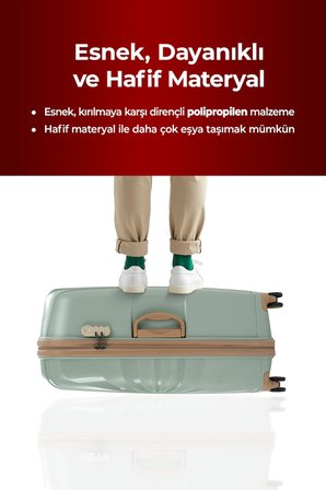 Troya PP Polipropilen Kırılmaz  Üçlü Set Valiz –  360° Döner Sessiz Tekerlekli Yeşil-Taba